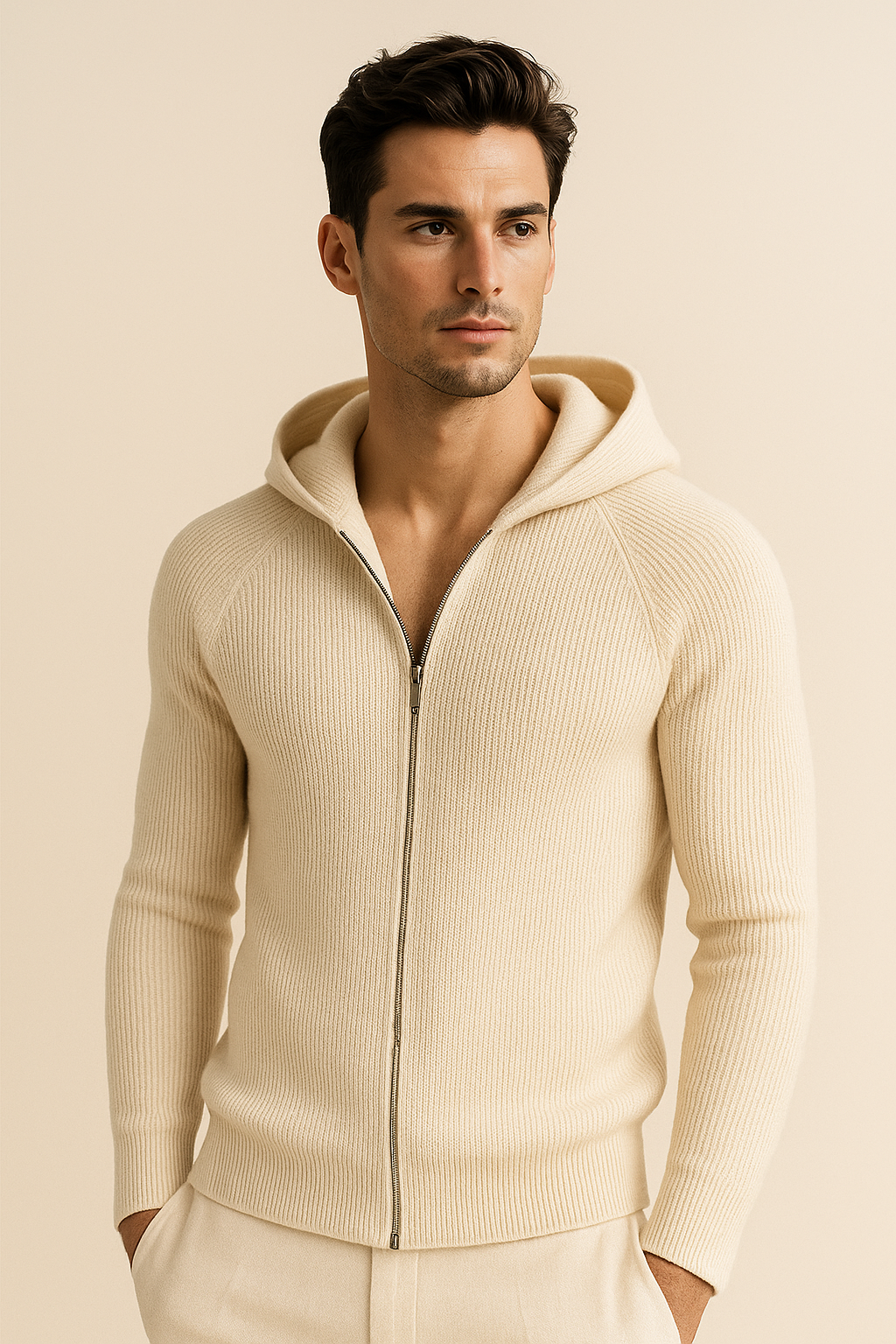 Zelano Merino Hooded Sweater Beige