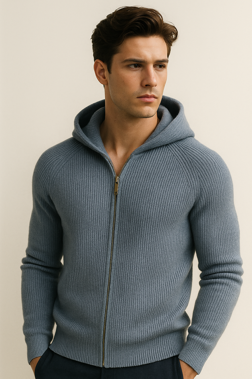 Zelano Merino Hooded Sweater Light Blue