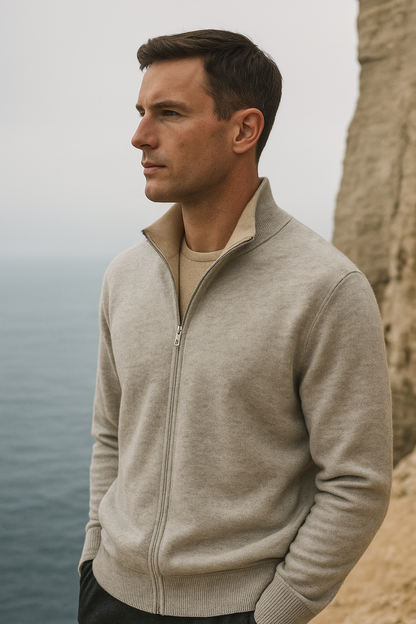 Sivaro Reversible Cashmere Zip Knit Beige & Grey