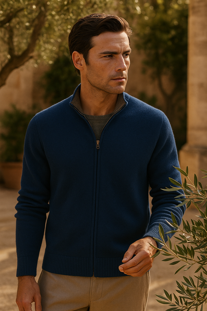 Sivaro Reversible Cashmere Zip Knit Navy & Grey