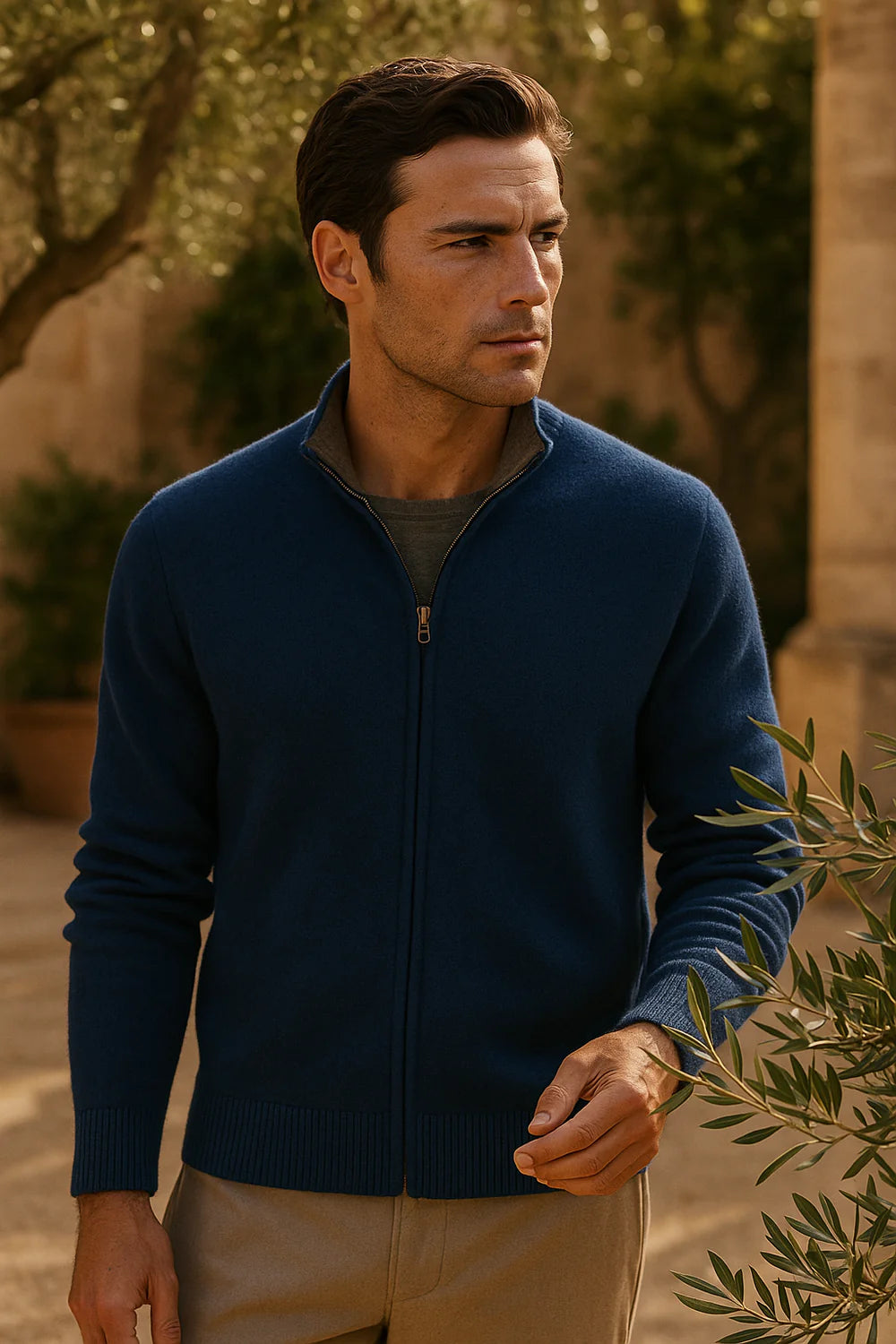Sivaro Reversible Cashmere Zip Knit Navy & Grey
