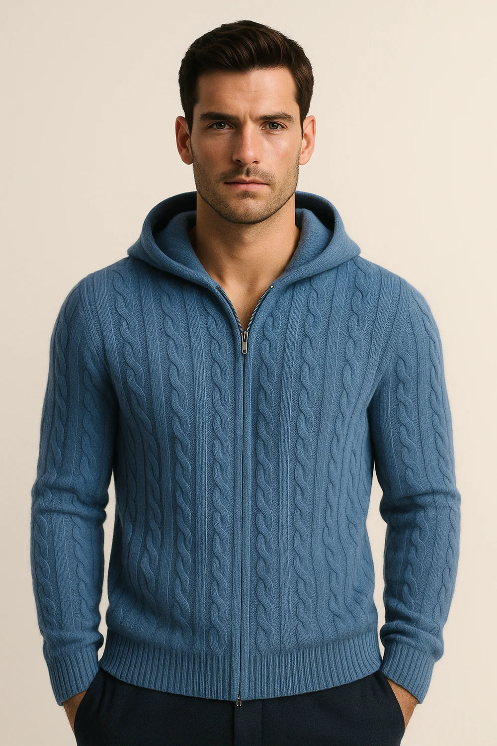 Avero Hooded Cable Knit Blue