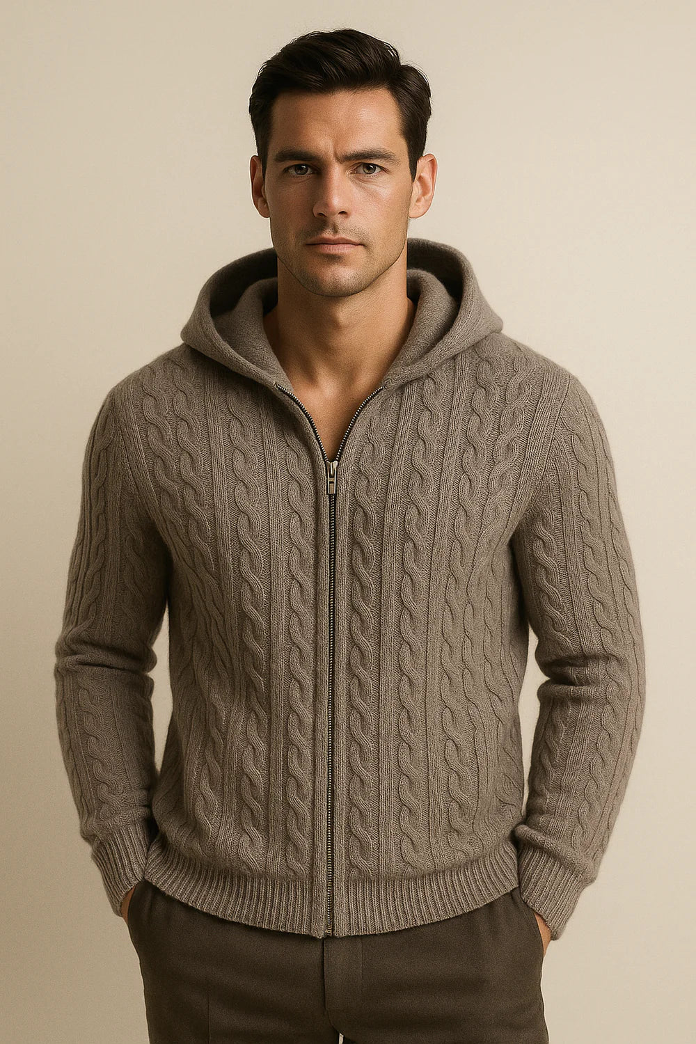 Avero Hooded Cable Knit Grey