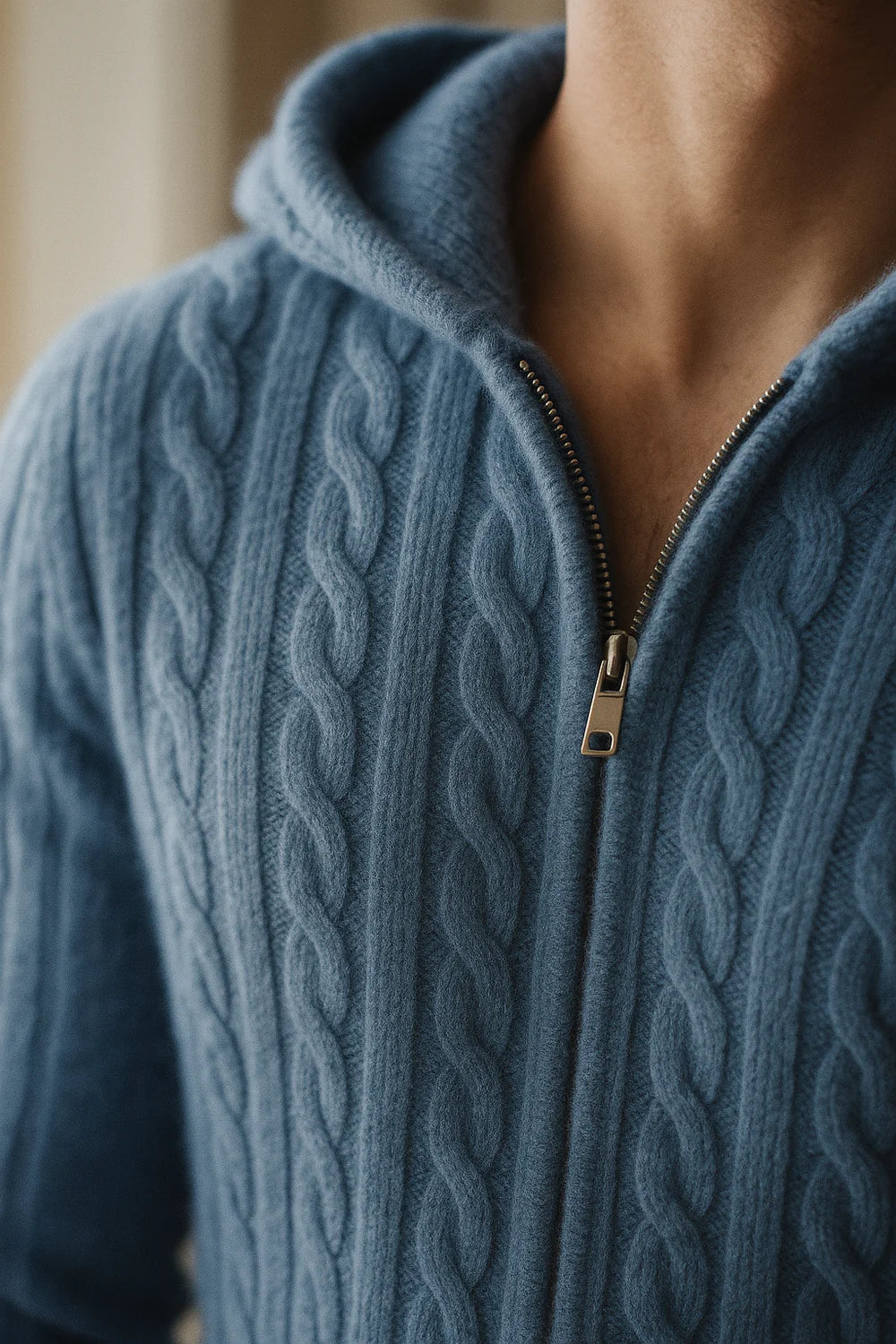 Avero Hooded Cable Knit Blue