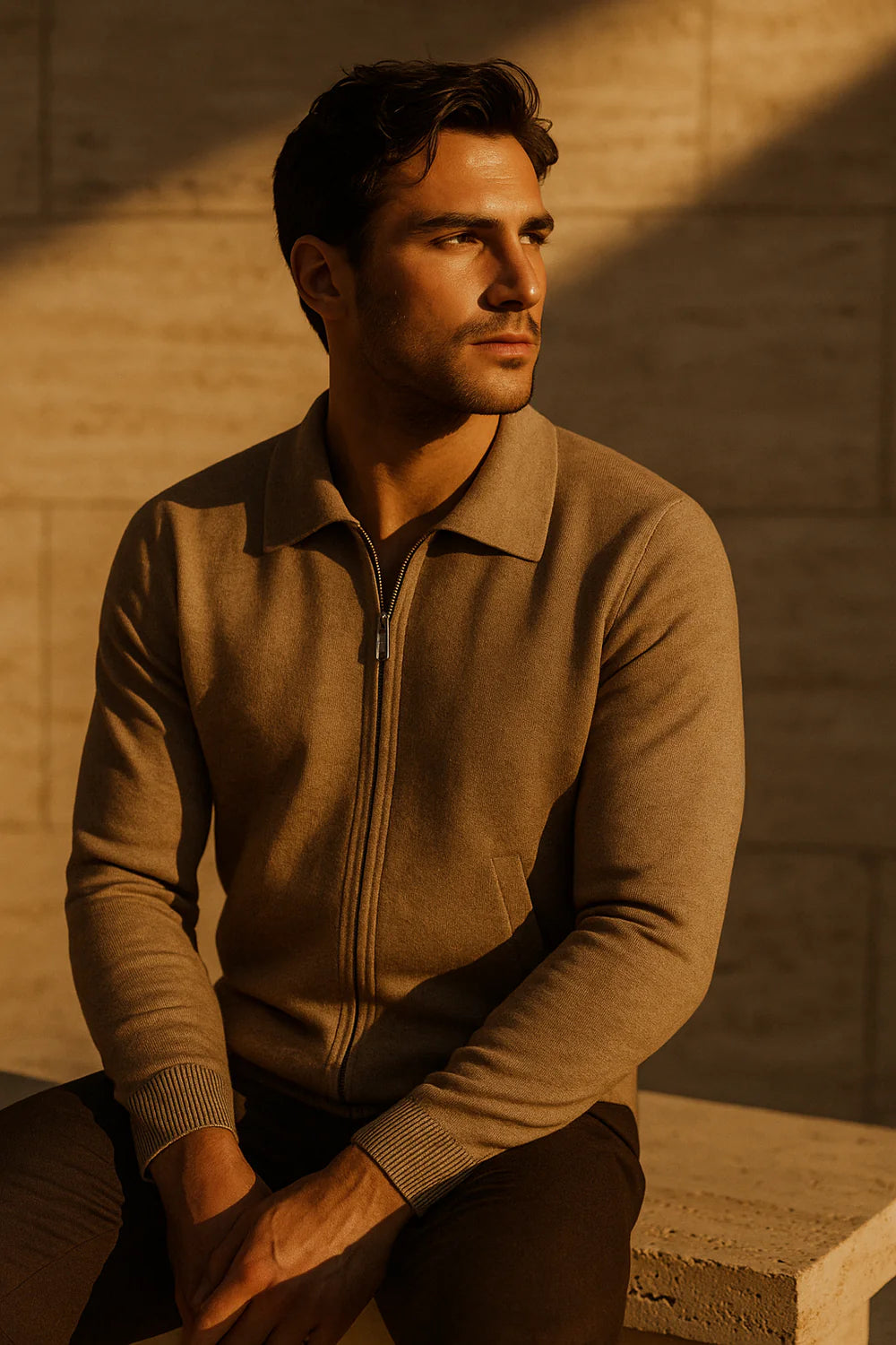 Teravo Merino Zip Sweater Taupe