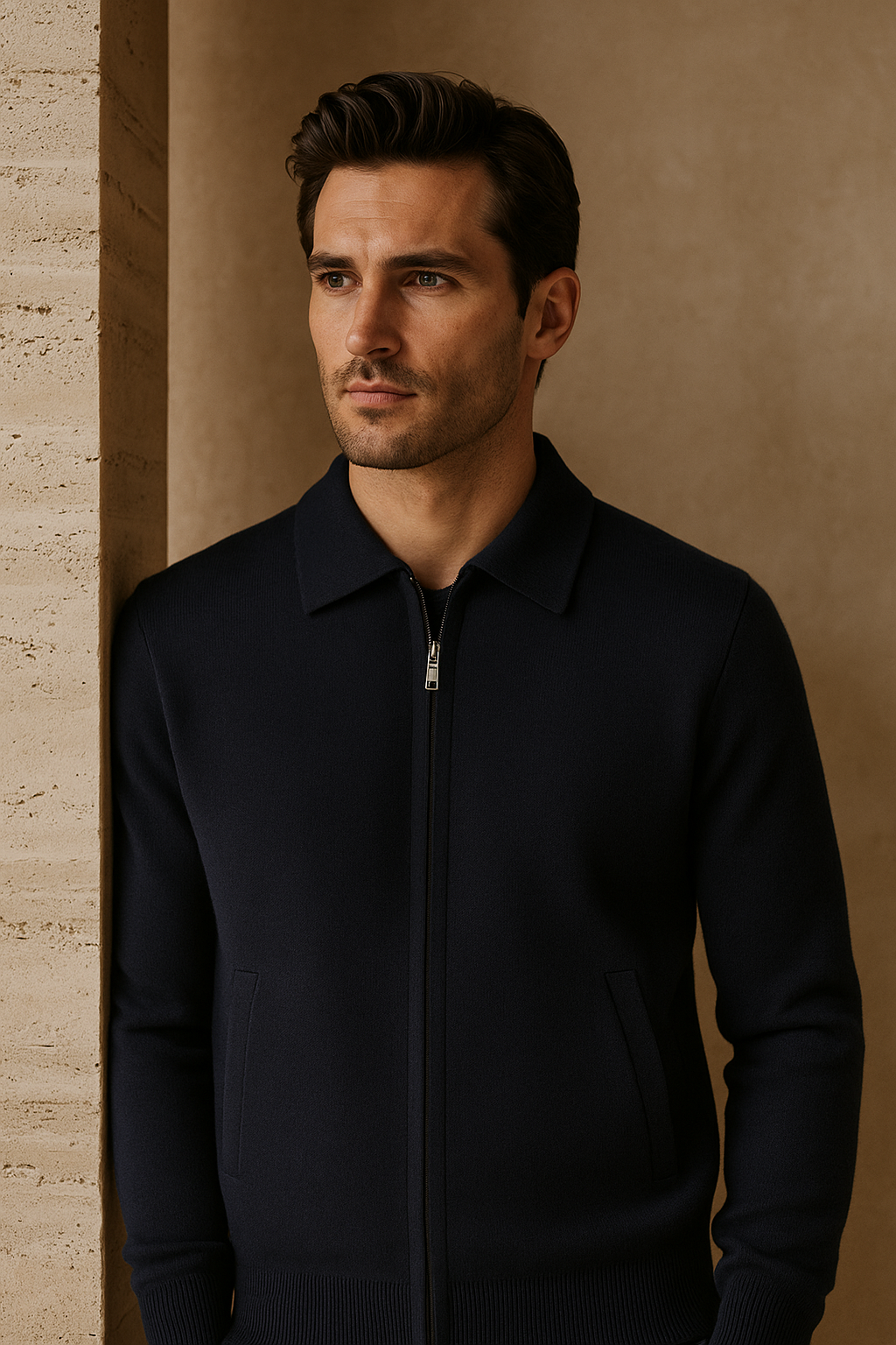 Teravo Merino Zip Sweater Navy