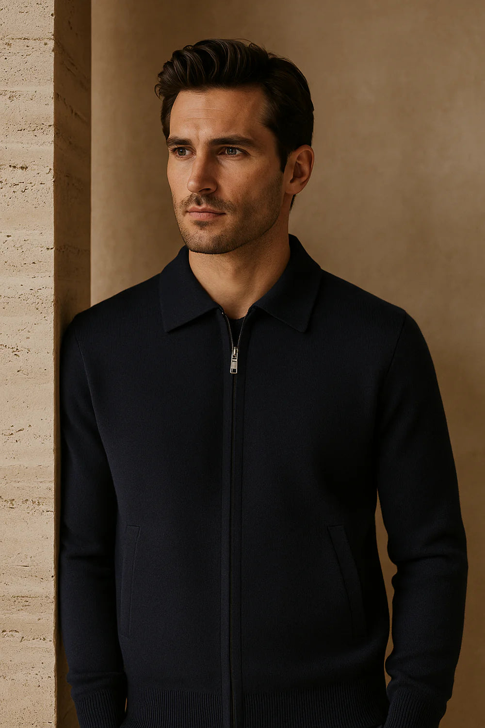 Teravo Merino Zip Sweater Navy
