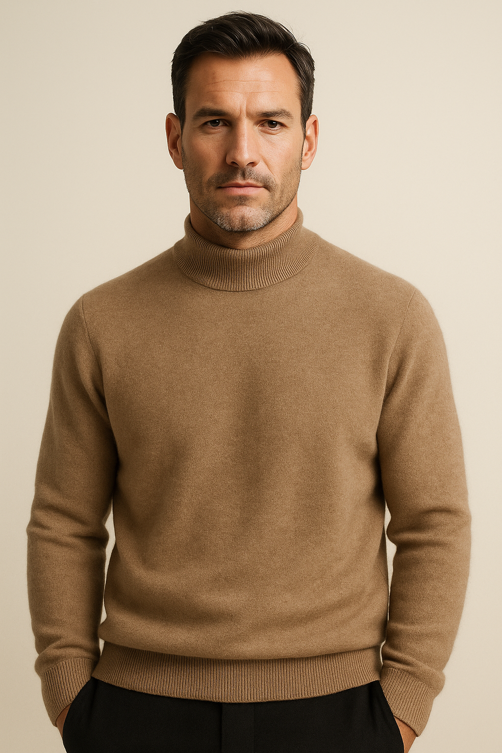 Arelio Mock Neck Knit Light Brown
