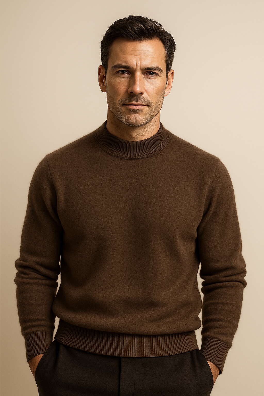 Arelio Mock Neck Knit Brown