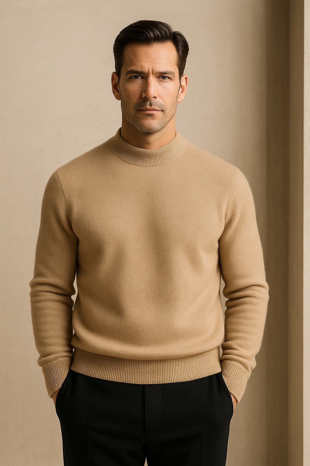 Arelio Mock Neck Knit Beige