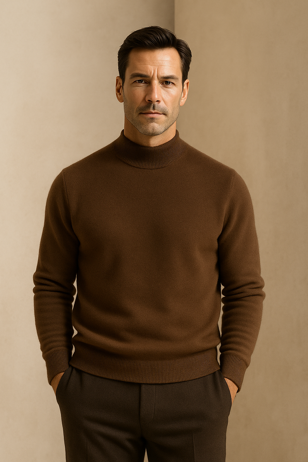 Arelio Mock Neck Knit Brown