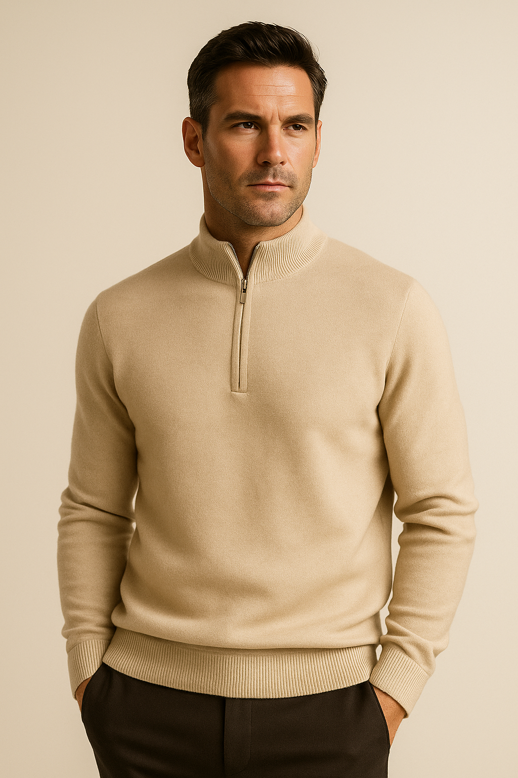 Caveli Quarter-Zip Knit Cream