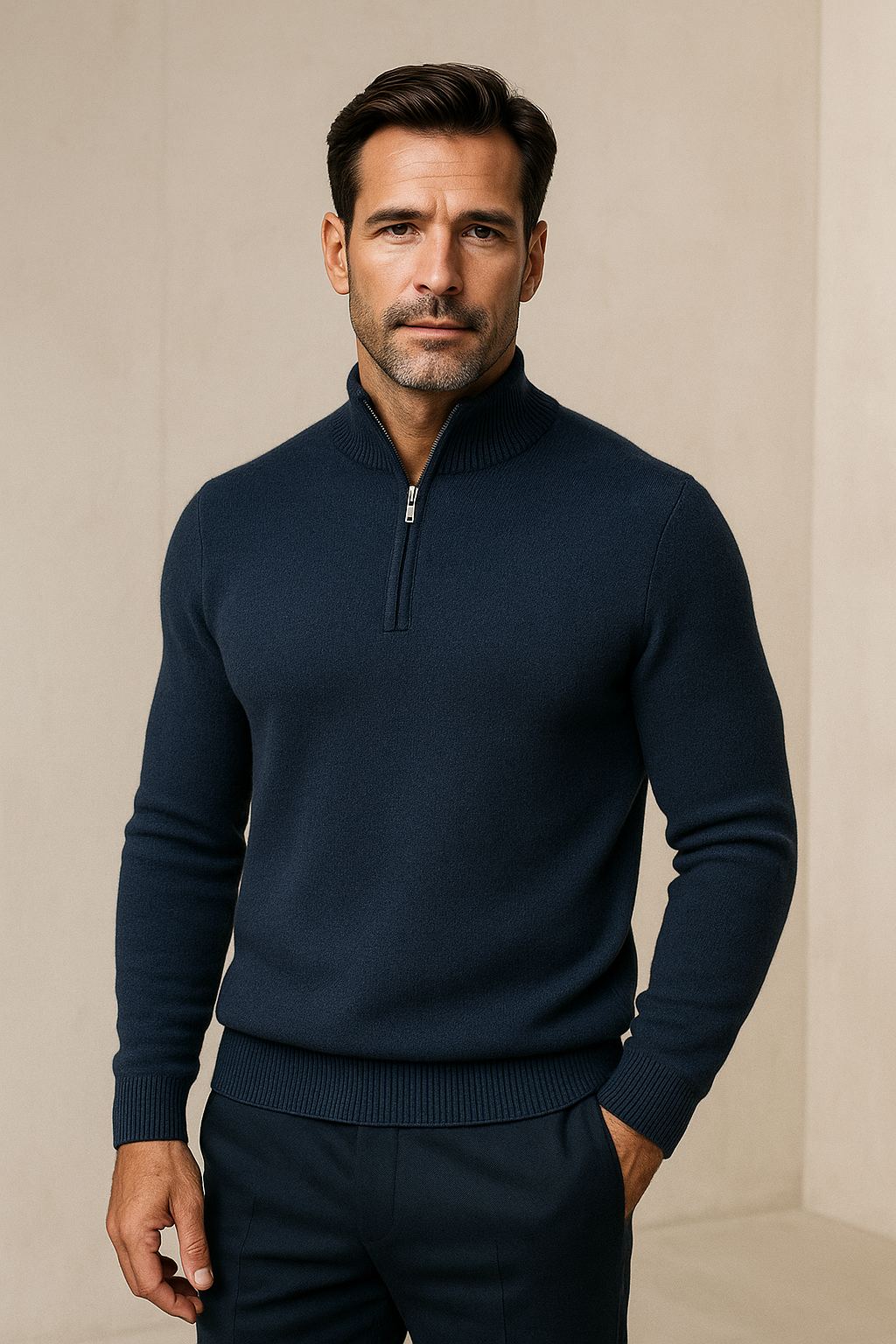Caveli Quarter-Zip Knit Navy