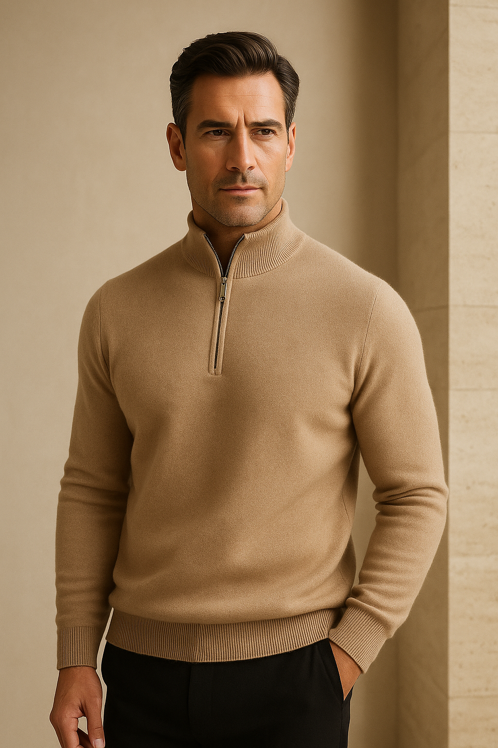 Caveli Quarter-Zip Knit Beige