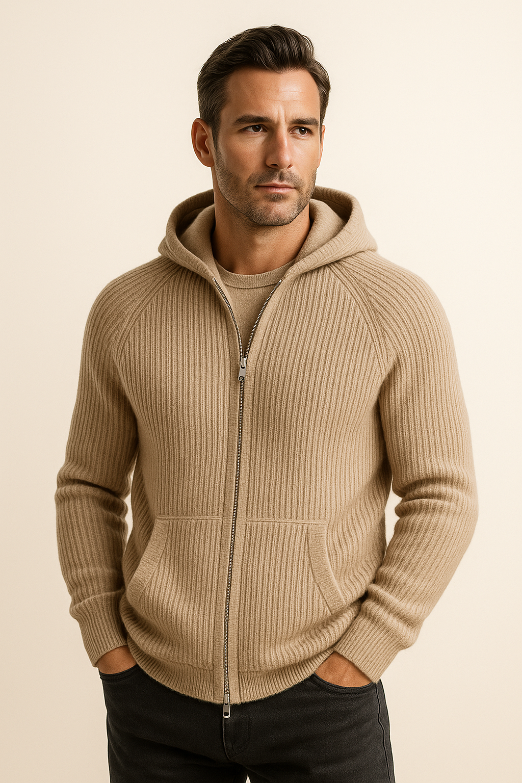 Velani Hooded Knit Light Brown