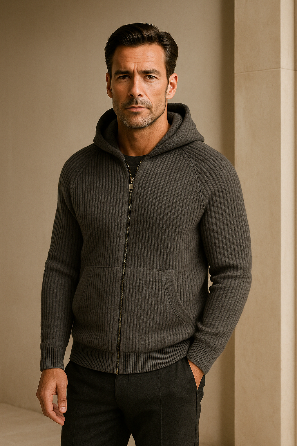 Velani Hooded Knit Dark grey