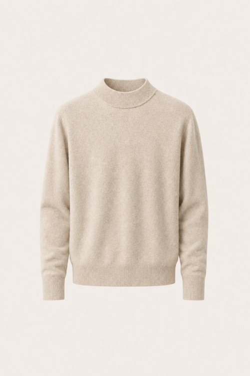 Aurelio Cashmere Mock Neck Sand