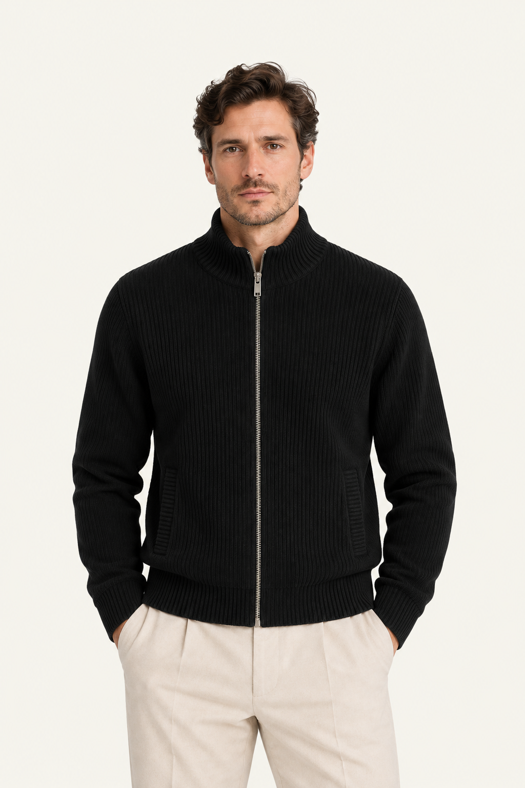 Narivo Wool Zip Knit Black