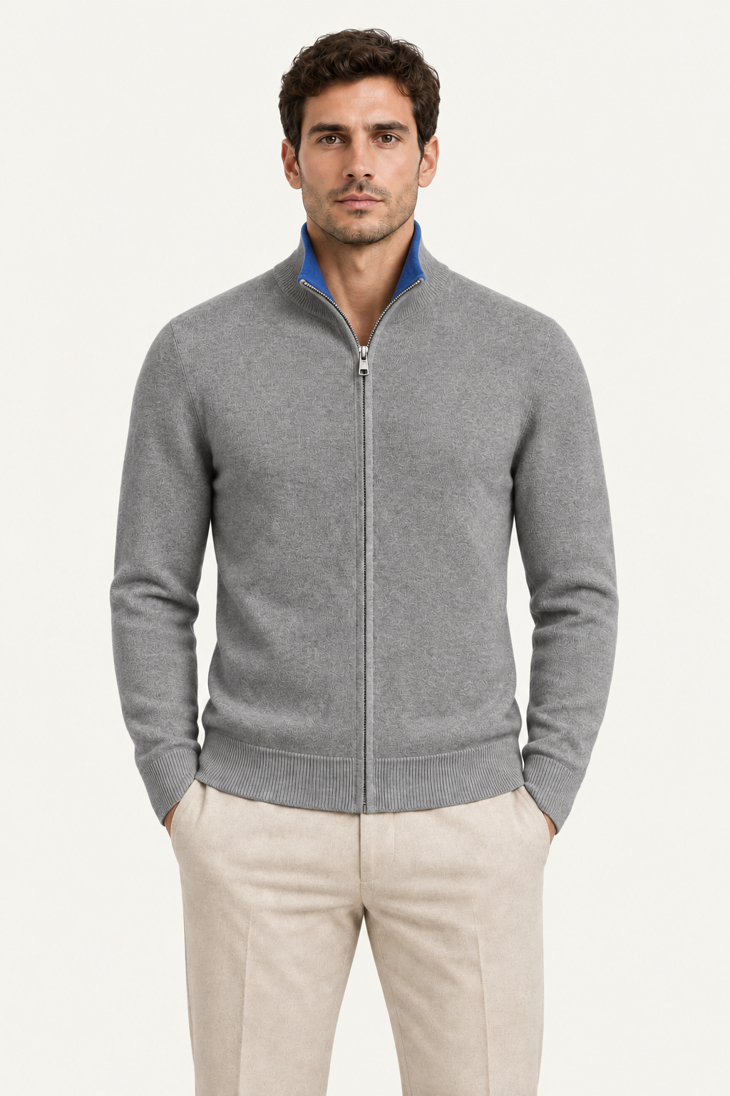 Sivaro Cashmere Reversible Zip Knit Blue & Grey