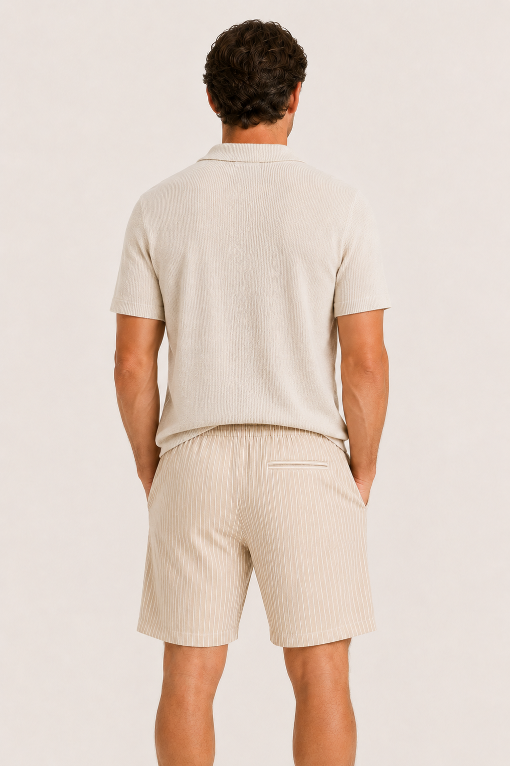 Lenaro Linen Striped Short Khaki