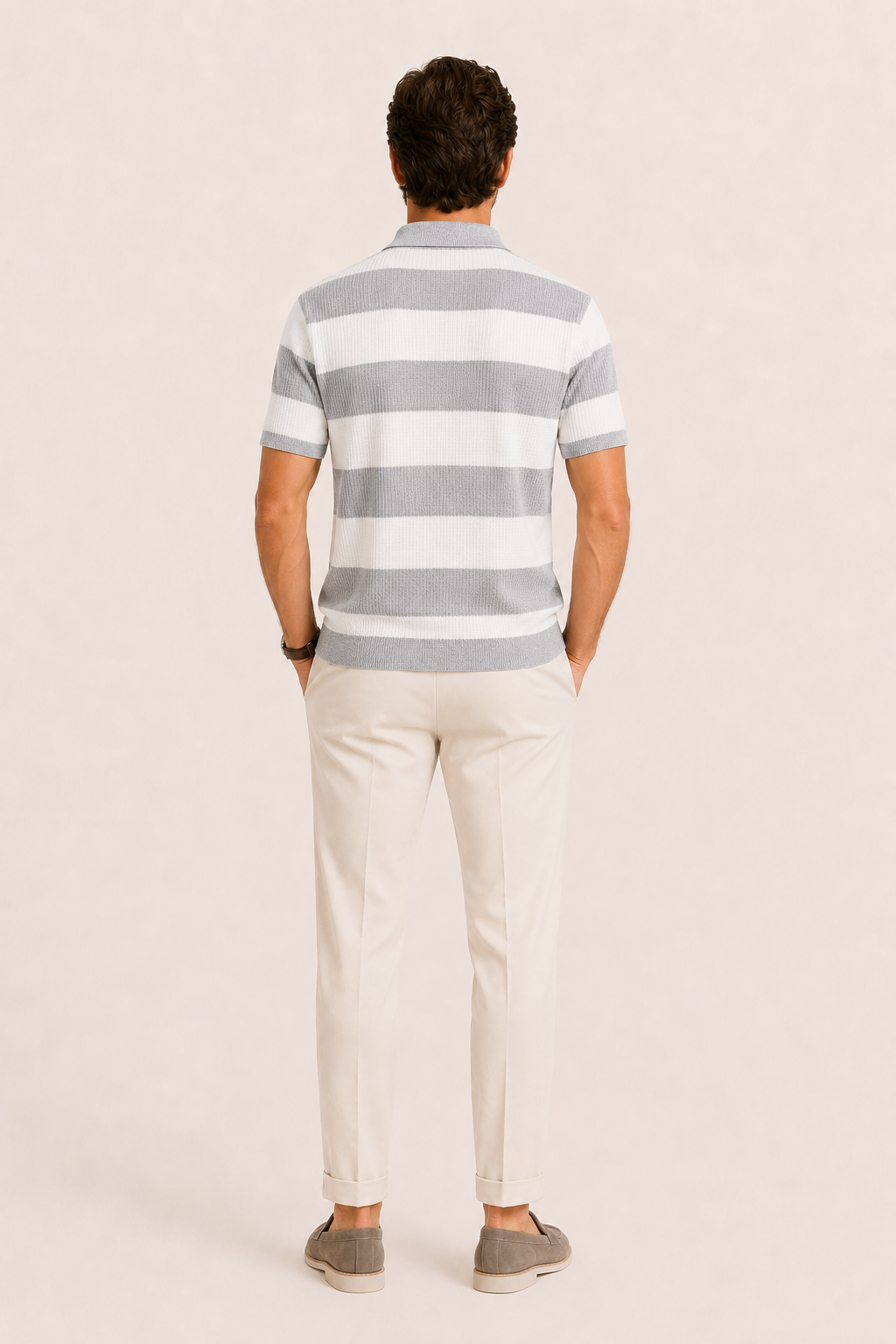 Vicero Striped Zip Polo Grey