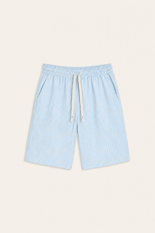 Lenaro Linen Striped Short Light Blue