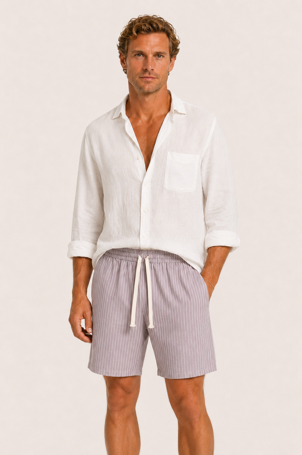 Vilero Cotton Striped Short Purple