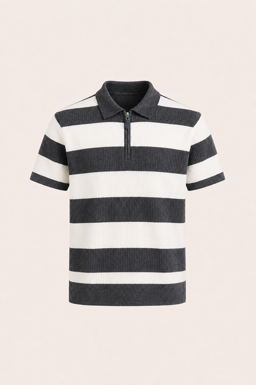 Vicero Striped Zip Polo Charcoal