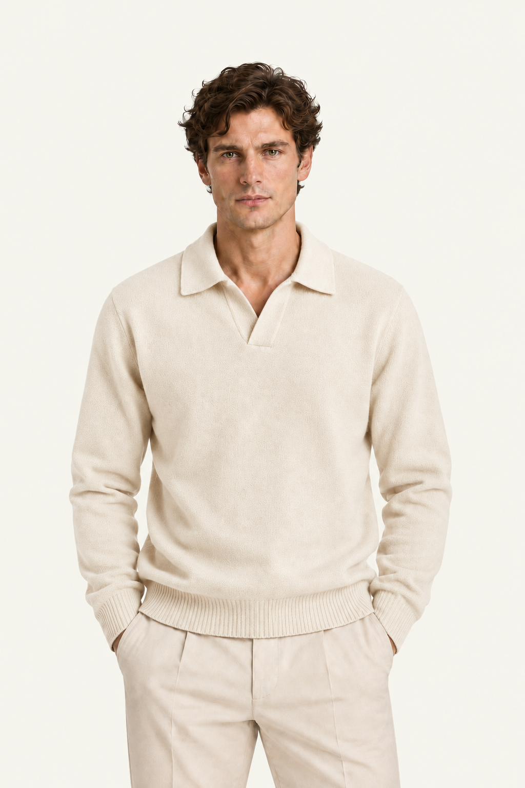Malero Wool Polo Knit Oatmeal