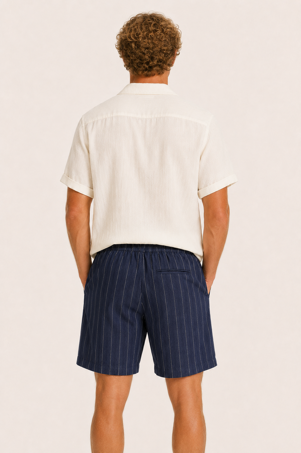 Nerivo Linen Striped Short Navy
