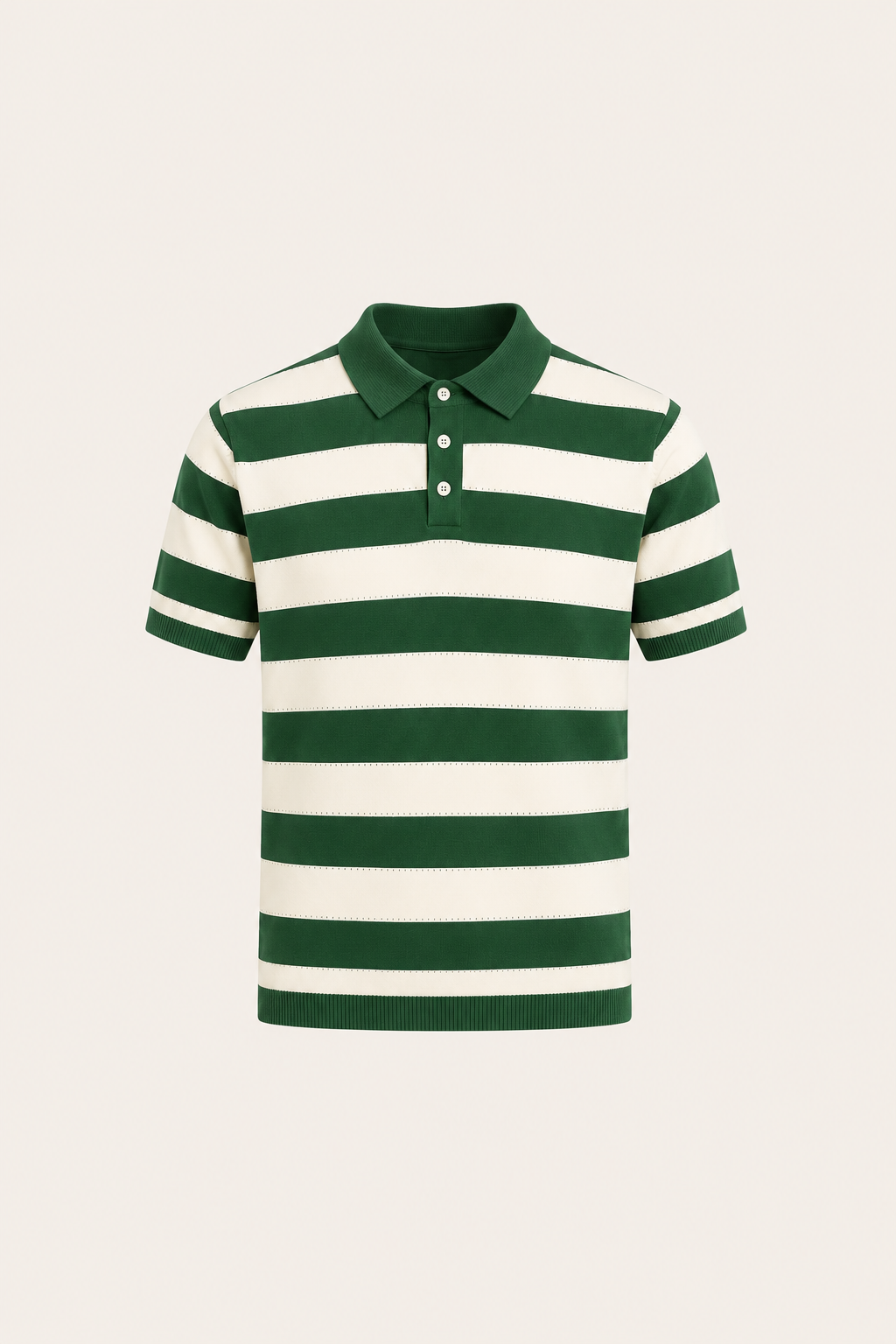 Melano Striped Knitted Polo Green