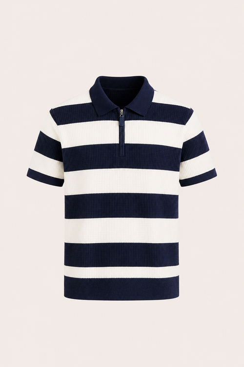 Vicero Striped Zip Polo Navy
