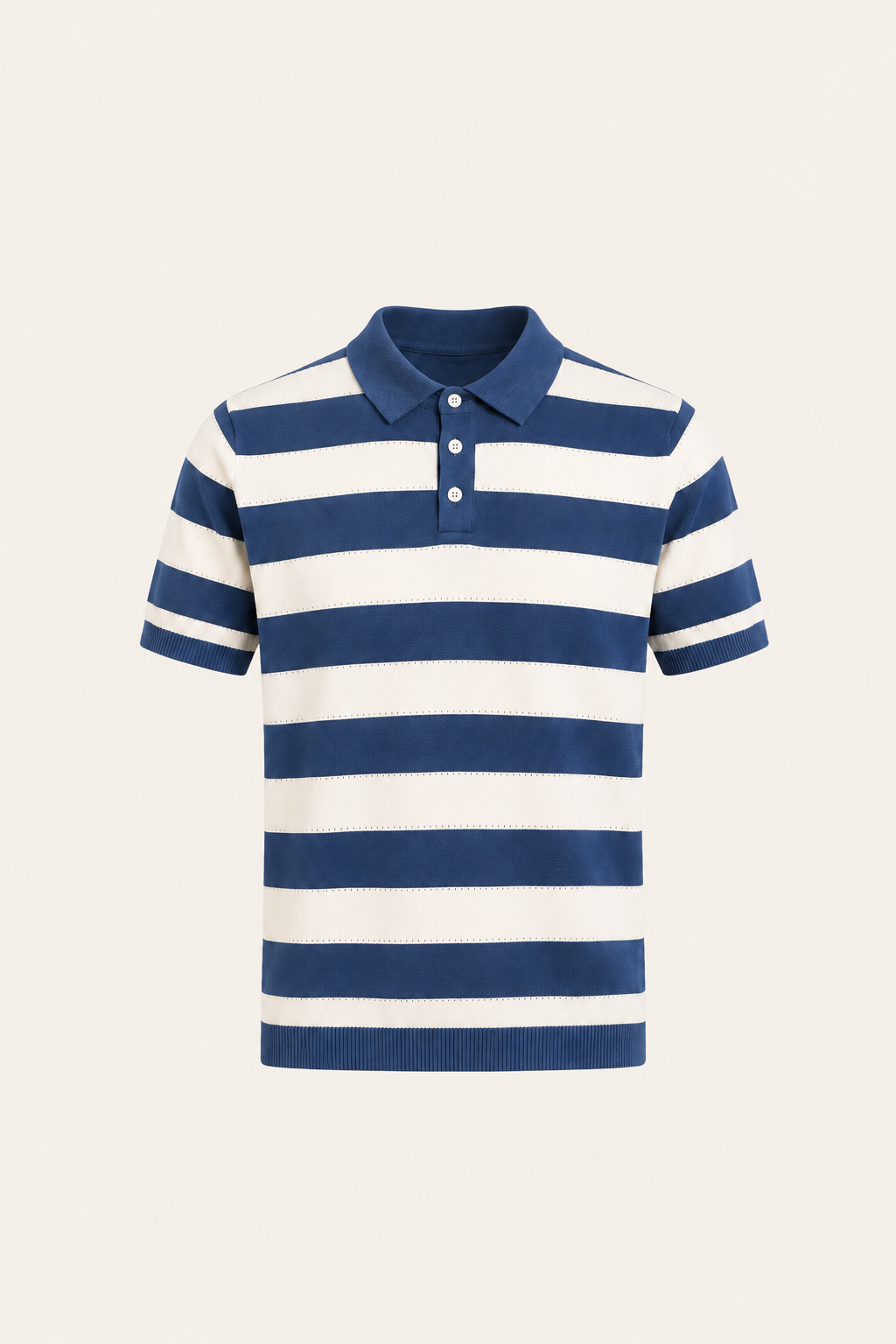 Melano Cotton Striped Knitted Polo Blue