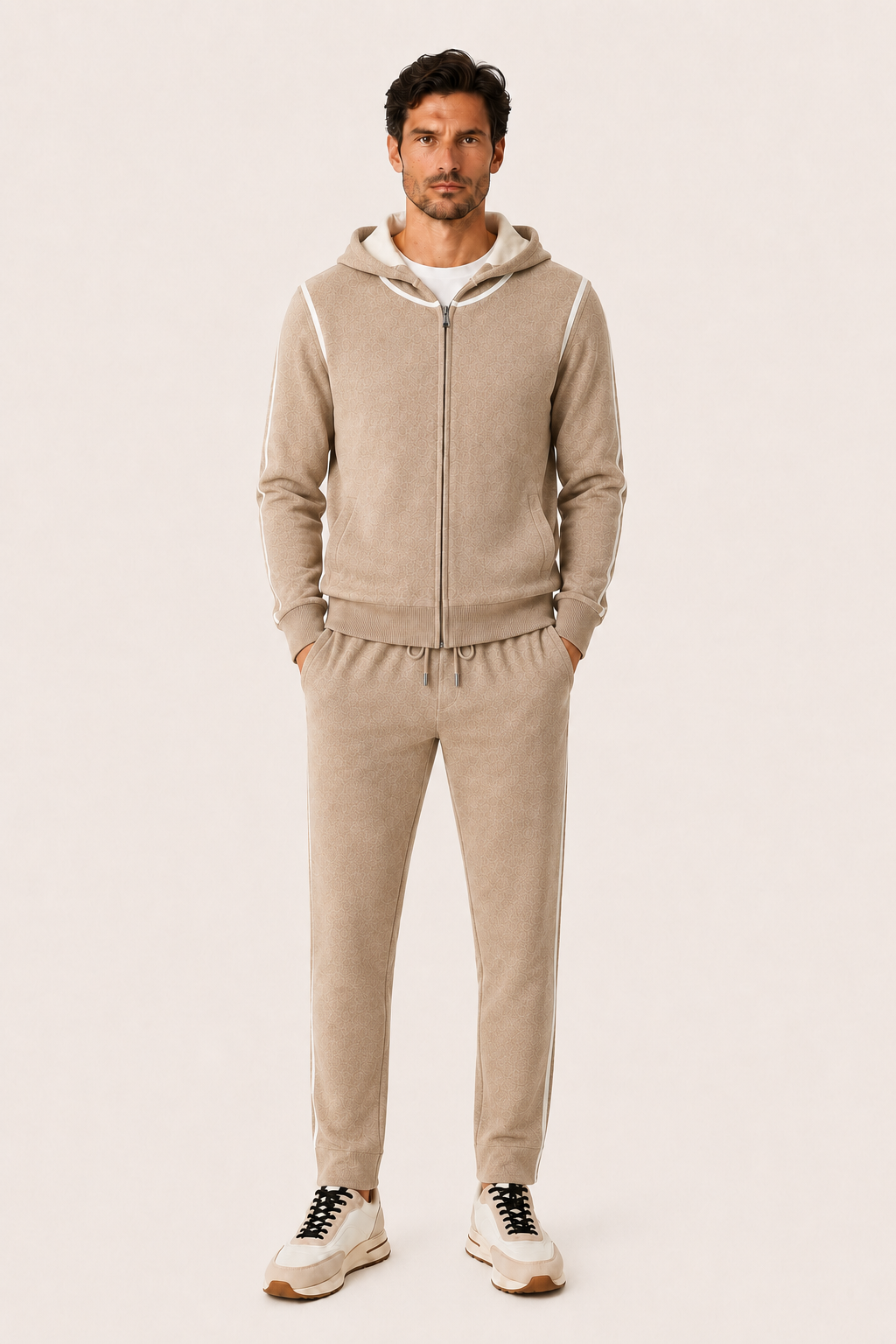 Ladore Cashmere Hooded Set Beige