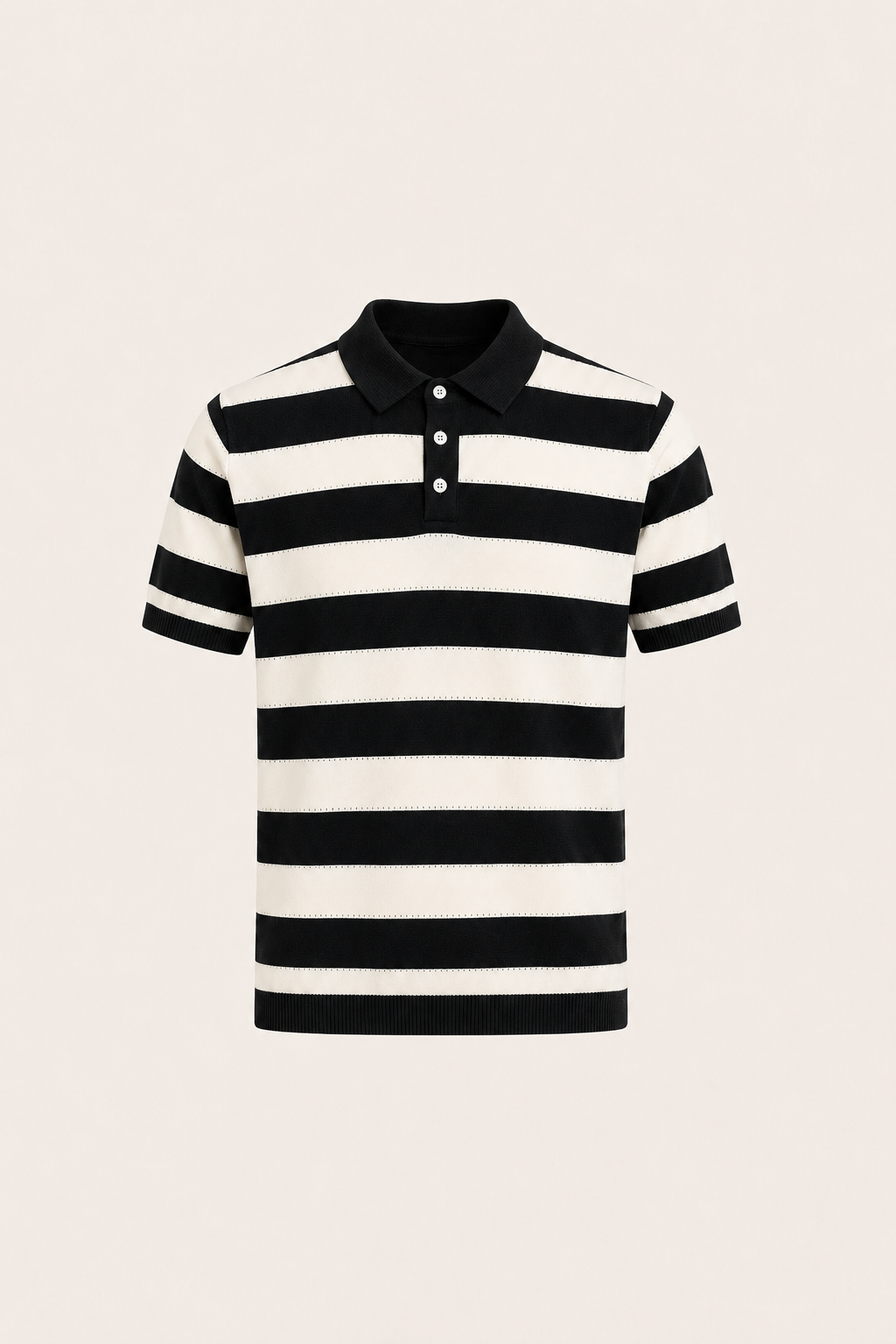 Melano Striped Knitted Polo Black