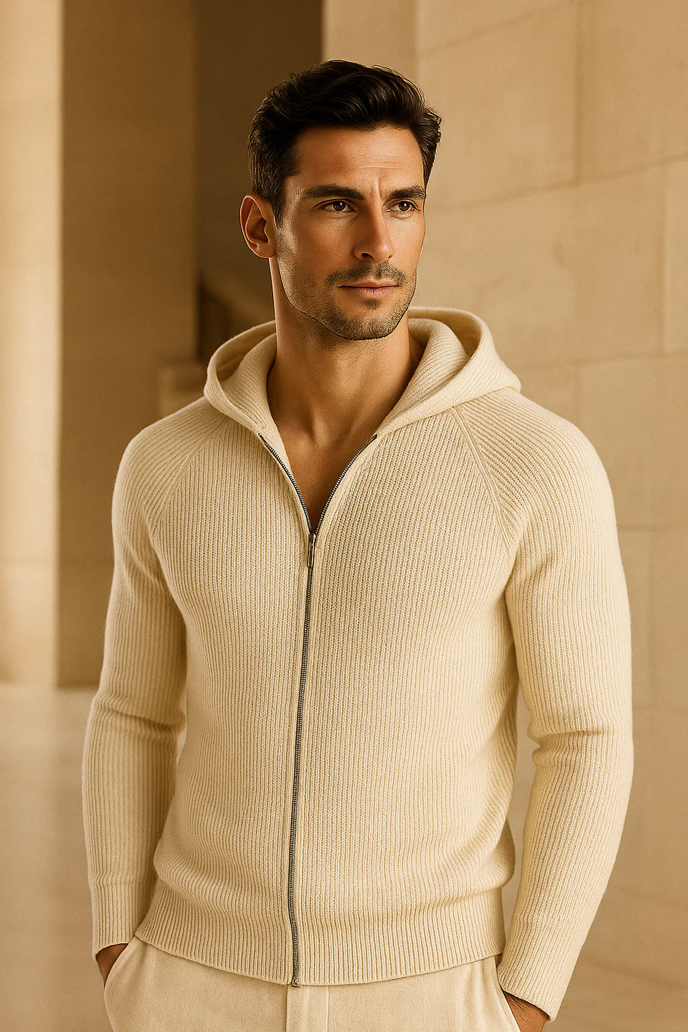 Zelano Merino Hooded Sweater Beige
