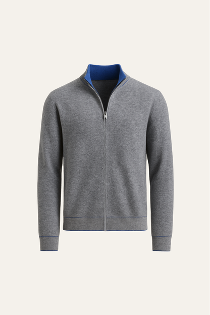 Sivaro Reversible Cashmere Zip Knit Navy & Grey