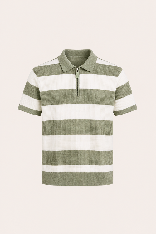 Vicero Striped Zip Polo Green