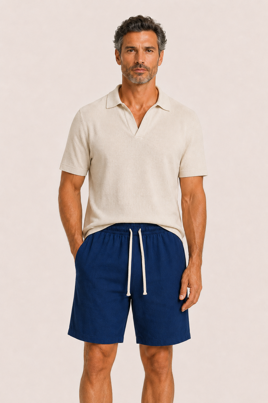 Aviro Linen Striped Short Navy