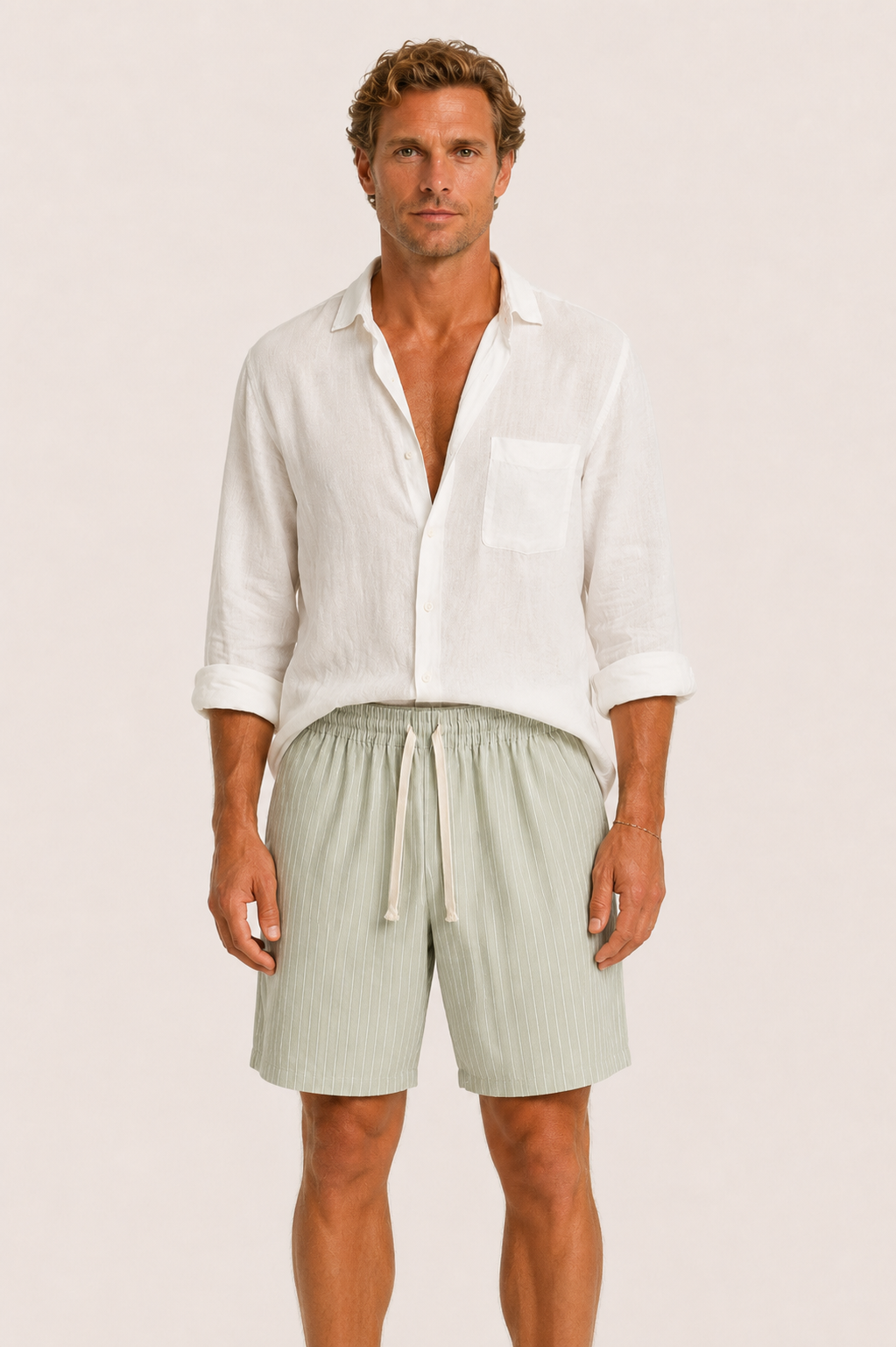 Vilero Cotton Striped Short Light Green