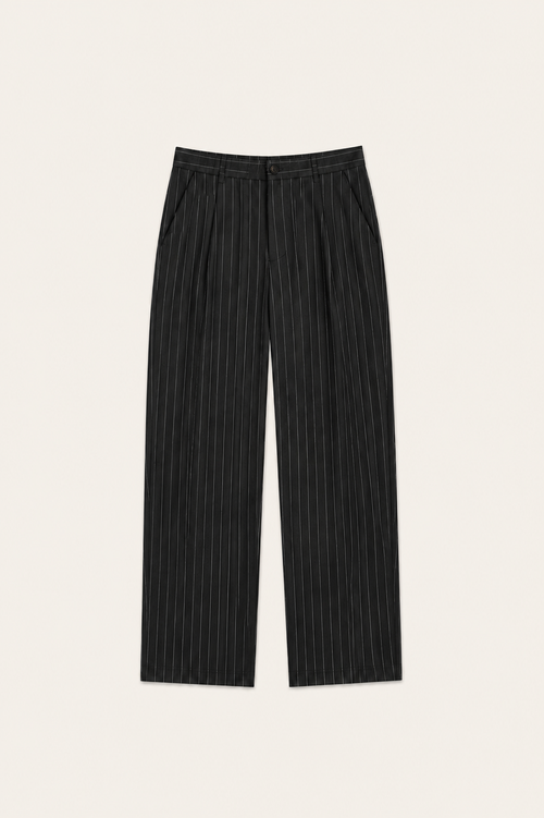 Borelo Linen Striped Trousers Black