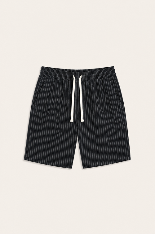 Lenaro Linen Striped Short Black