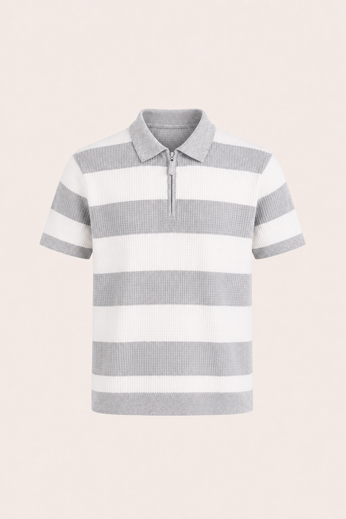 Vicero Striped Zip Polo Grey