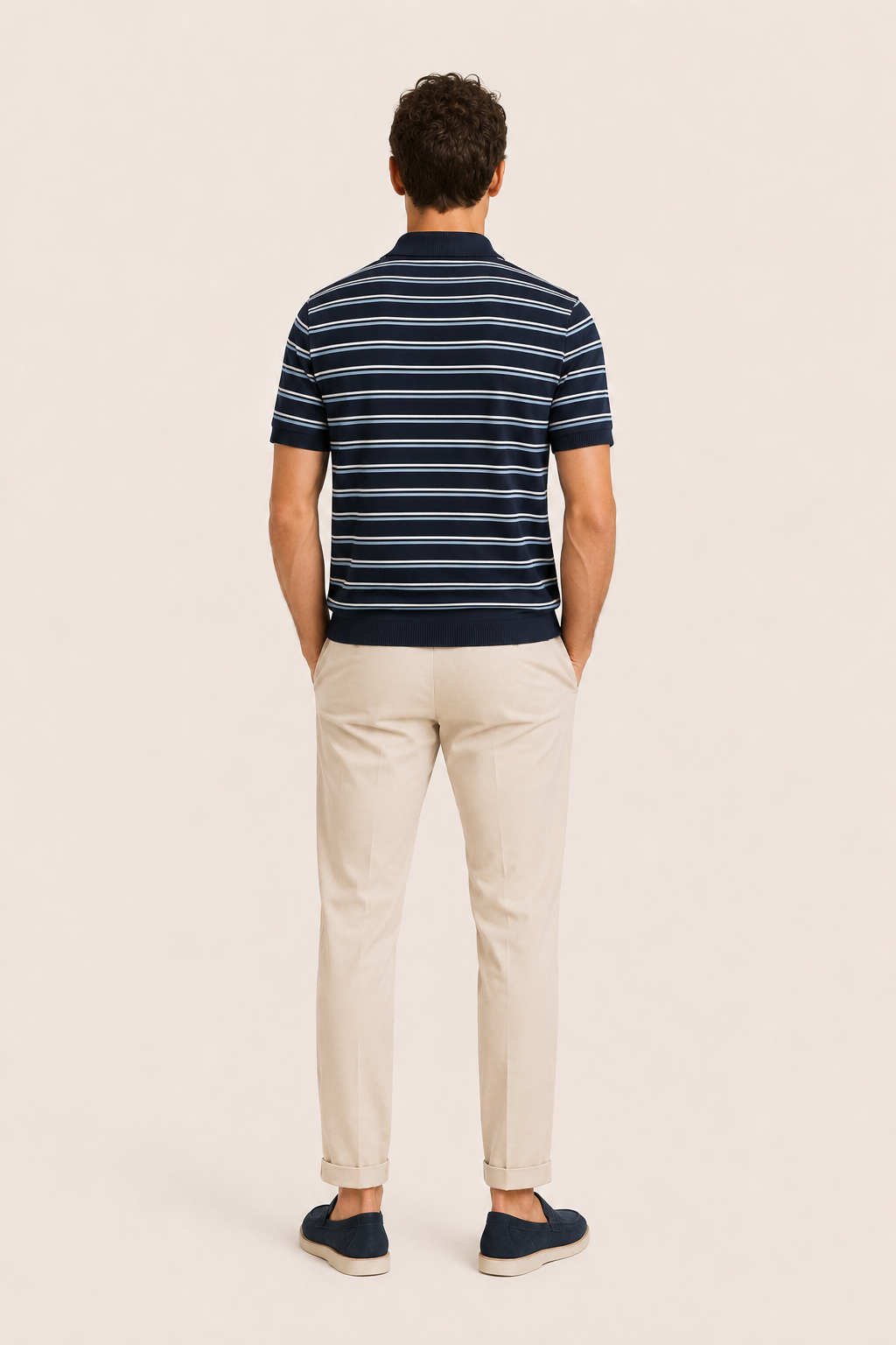 Avino Knitted Cotton Polo Double Striped
