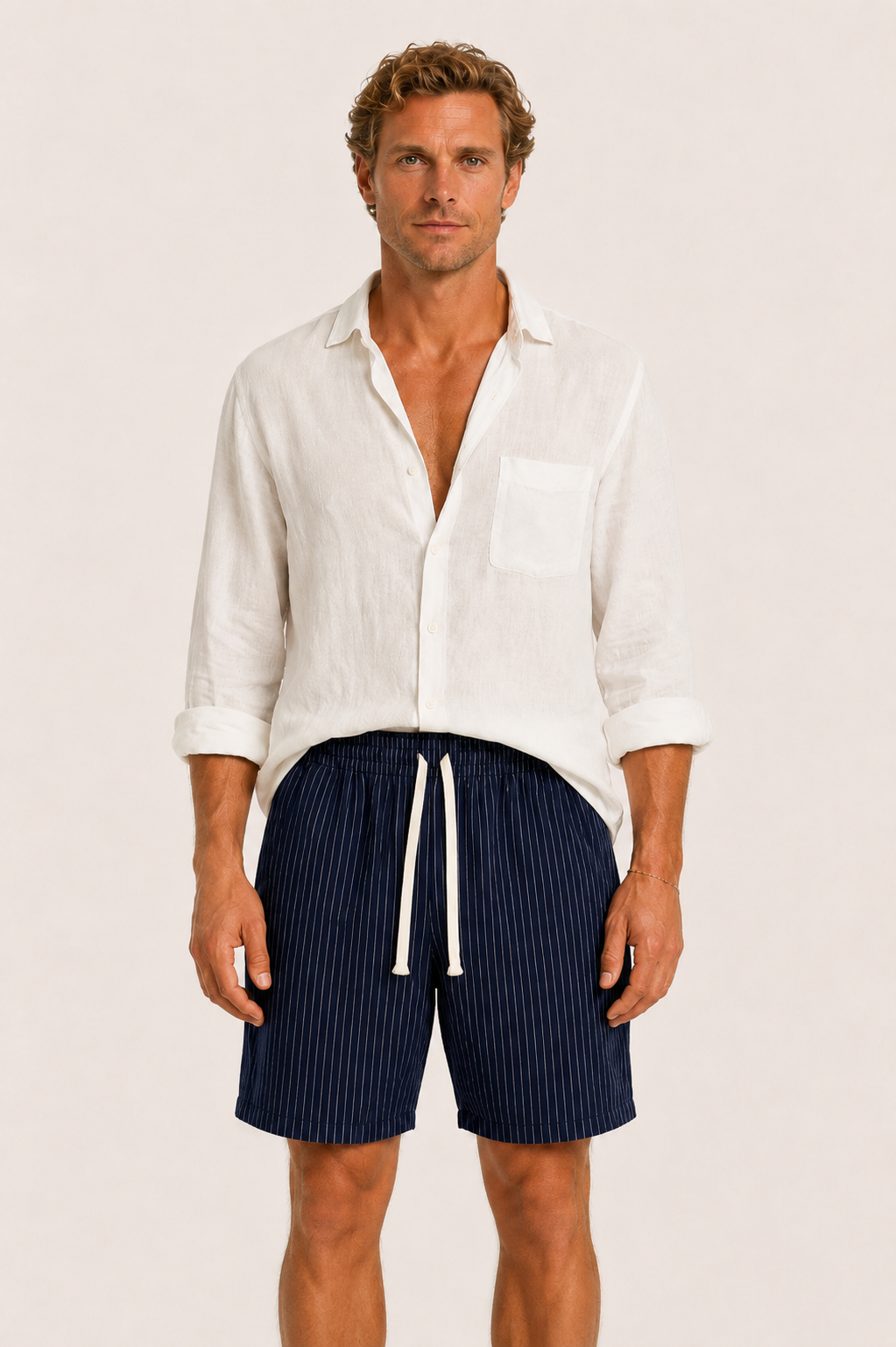 Vilero Cotton Striped Short Navy