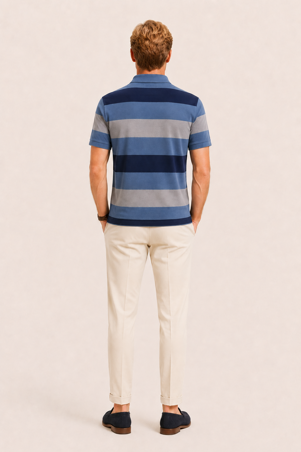 Parello Striped Cotton Polo Blue