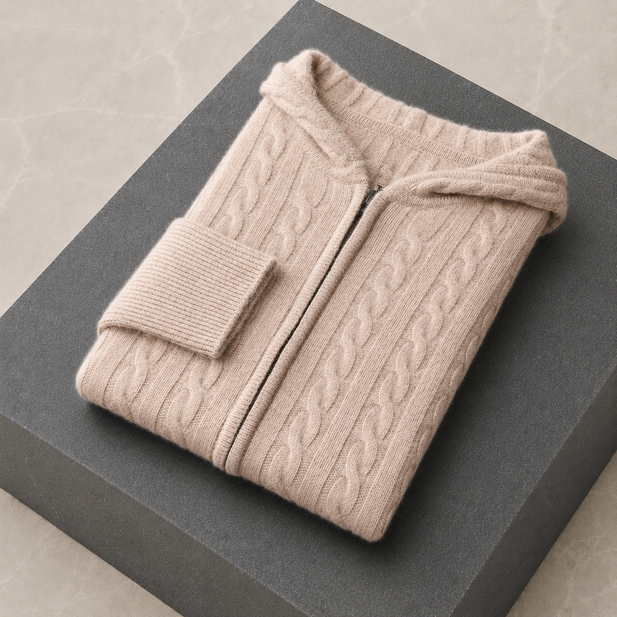 Avero Hooded Cable Knit Beige