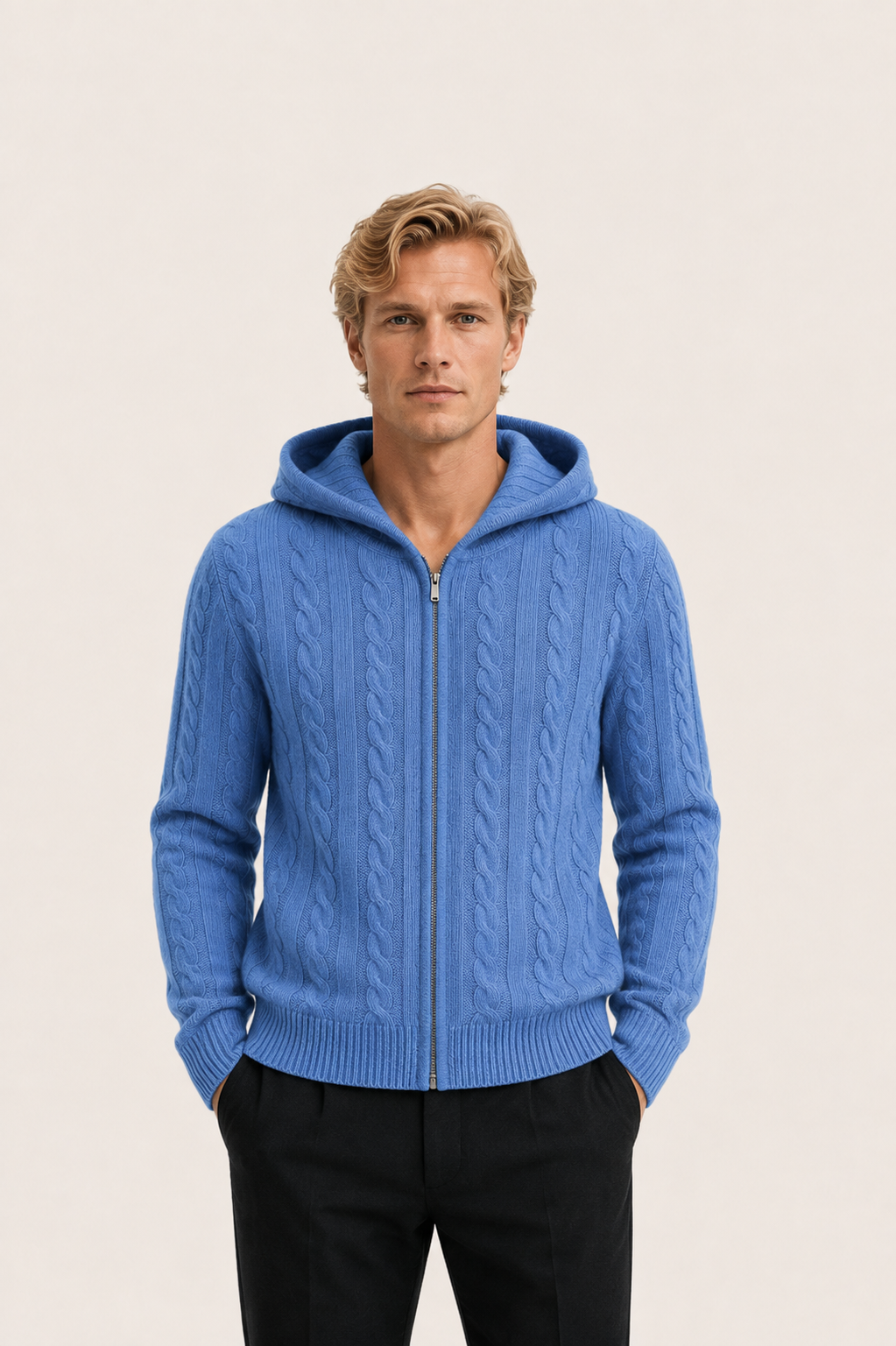 Avero Hooded Cable Knit Blue