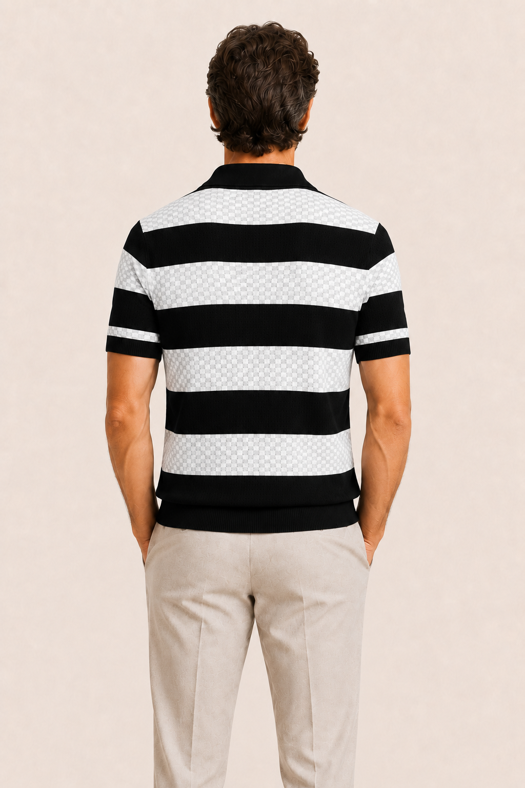 Covani Striped Polo Black