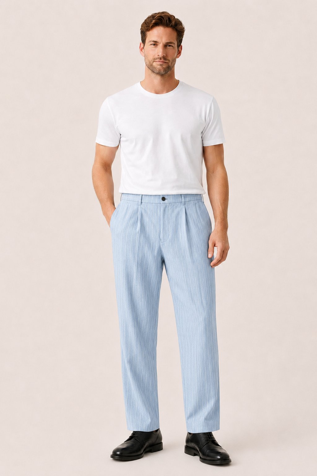 Borelo Linen Striped Trousers Light Blue
